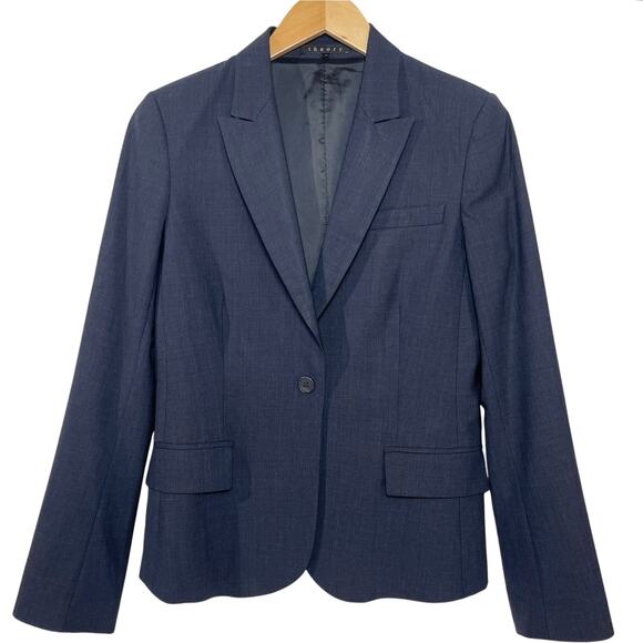 THEORY Women’s Gabe B Single Button Navy Blue Wool Blend Blazer 10 - Picture 2 of 4